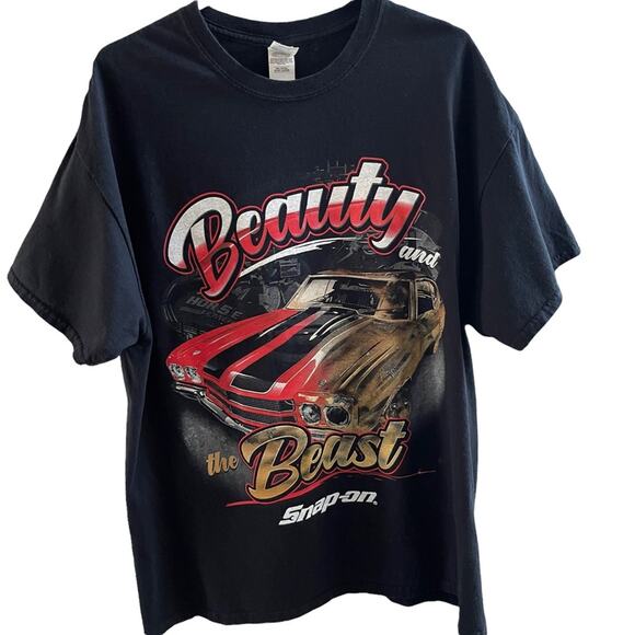 Gildan Snap On Shirt Men Extra Large XL Beauty & the Beast Black Cotton Mechanic - Picture 1 of 10